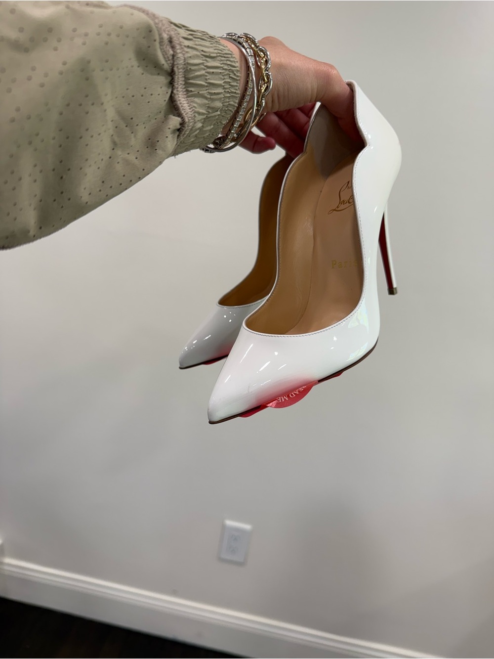 Christian Louboutin White Patent Pointed-Toe Pumps with Signature Red Sole - Picture 5 of 10